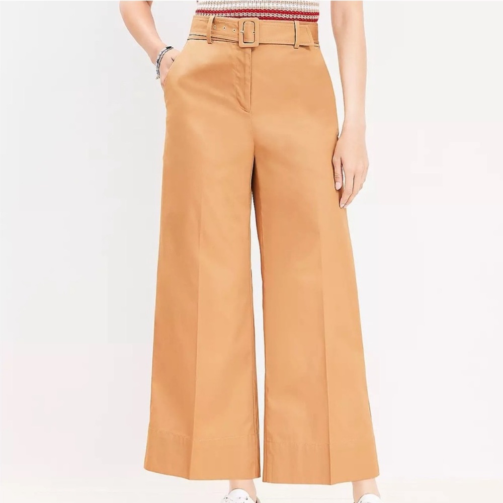 LOFT | NWT Belted Wide Leg Crop Pants in Poplin